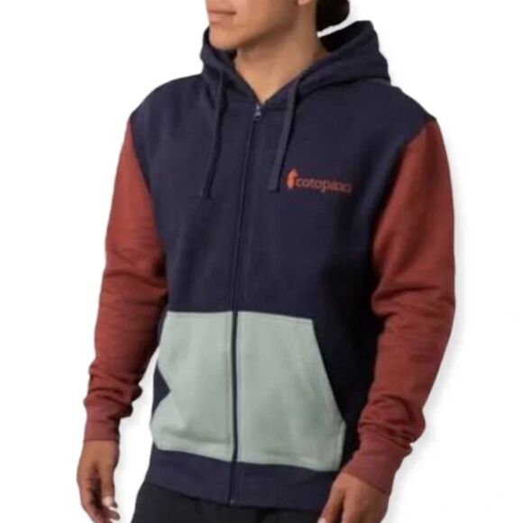 Cotopaxi Full‎ Zip Hoodie Sweatshirt SMALL Colorblock Maritime Brush Blue Rust - Picture 2 of 5